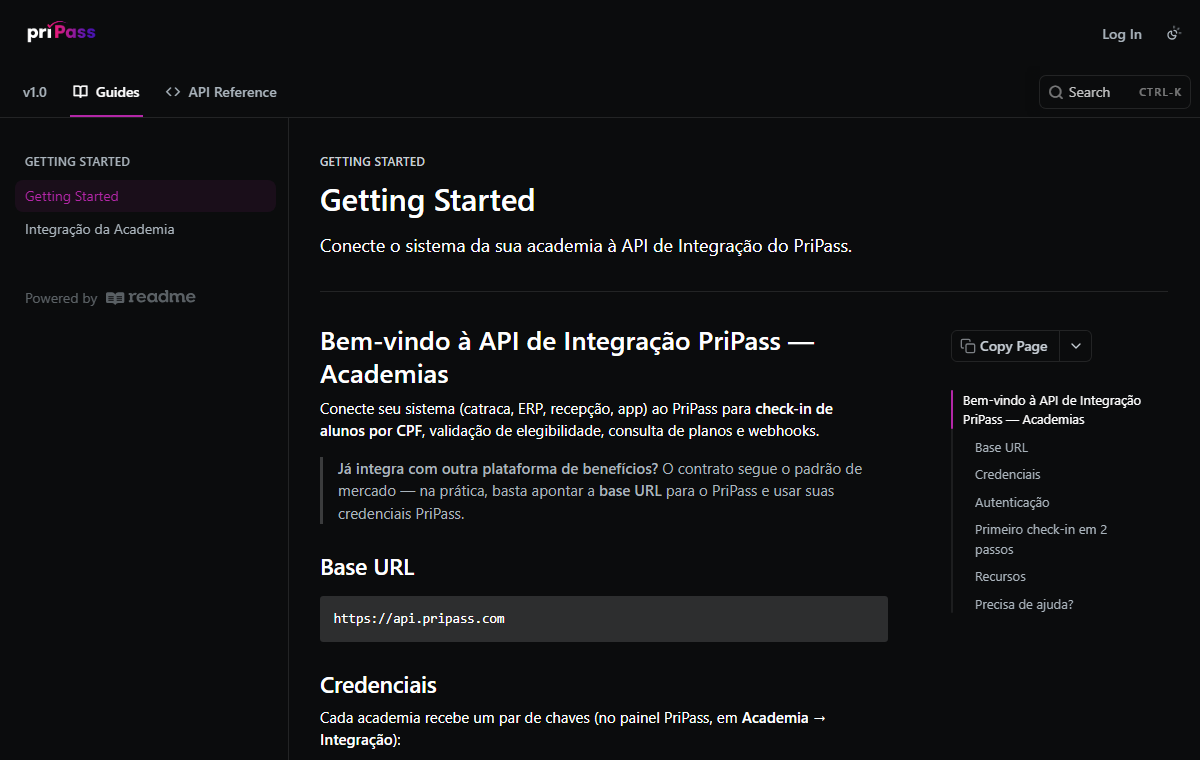 Documentação da API de Academia PriPass